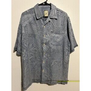 Jamaica Jaxx Shirt Mens Gray/Blue 100% Silk Short Sleeve Button Hawaiian M